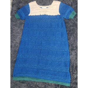 Hanna Anderson Blue Metallic Short Sleeve Knit ‘Mermaid’ Dress Sz 6/7 or 120 CM
